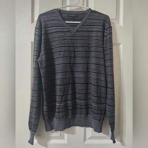 Extra Fine Merino Wool Striped V-Neck Sweater by Brunella Gori, Tailored Fit.
